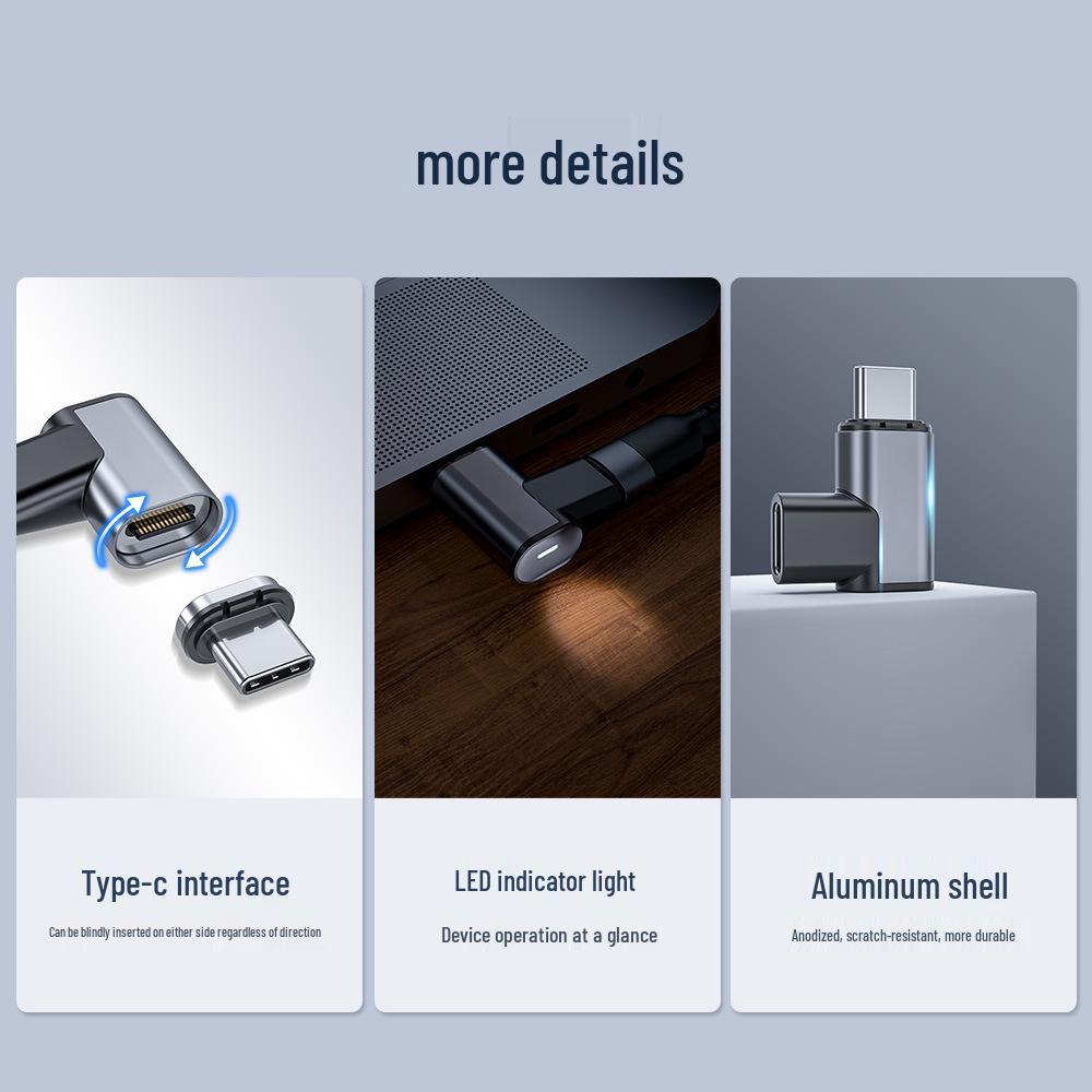 100W Mini Type-C Magnetic Adapter, Fast Charging & Data Transfer, Dual Side Plug 24-Pin Type-C Adapter