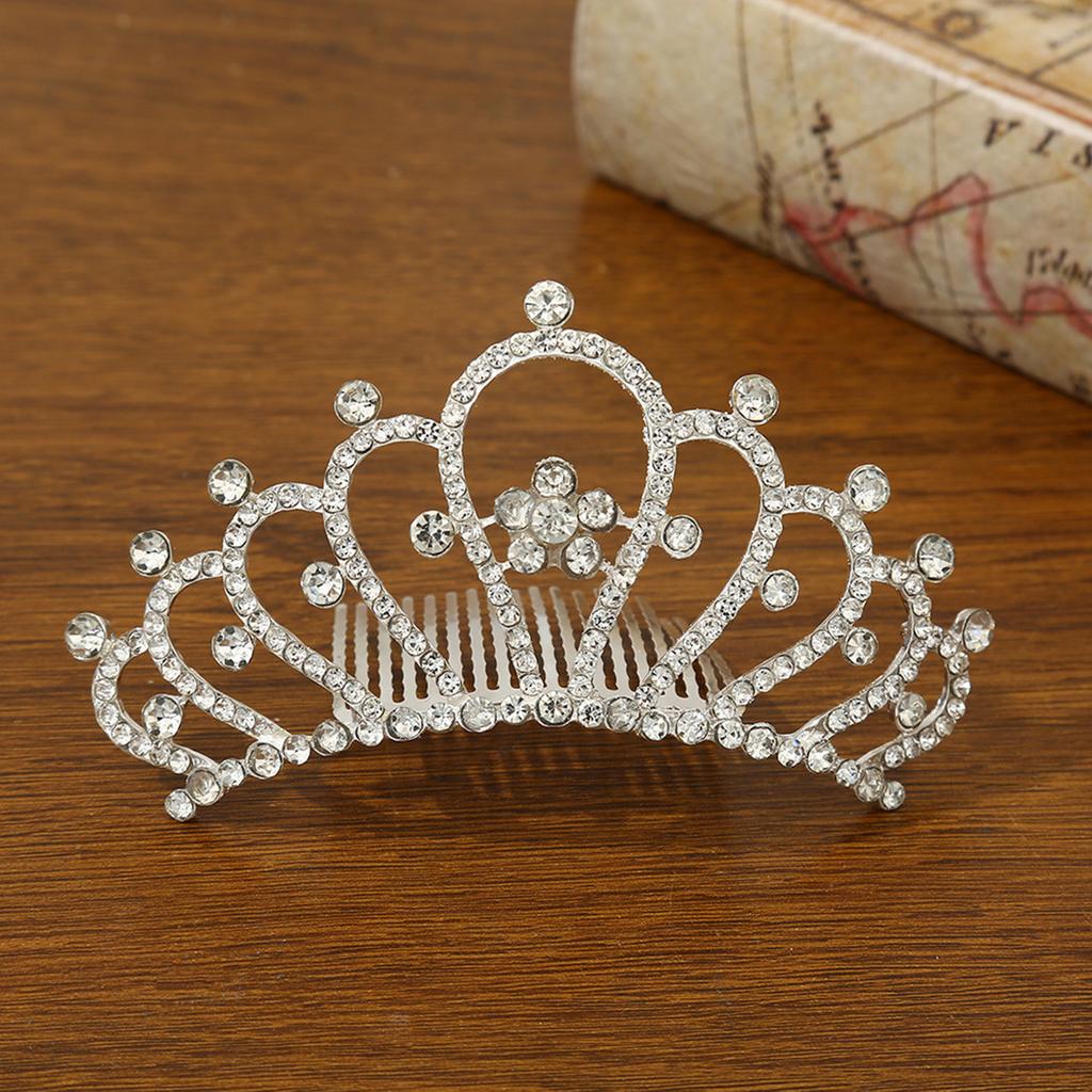 Bridal Hair Comb with Crown Decor Shiny Rhinestone Elegant Hair Comb Barrette for Woman Hair Decorative Use