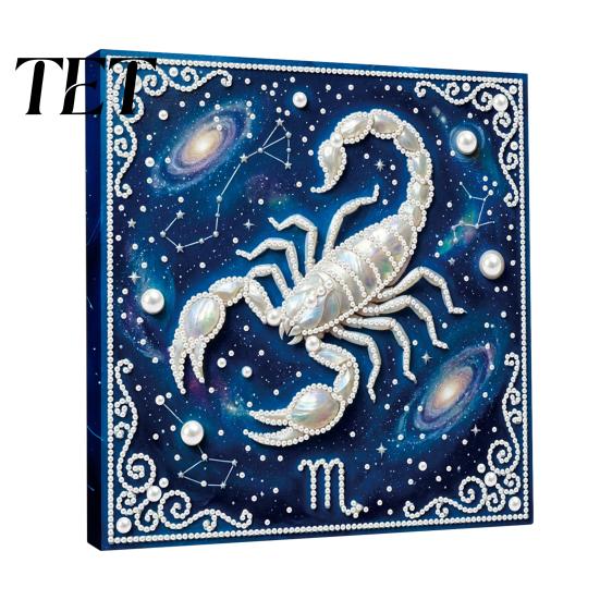 Adults Faux Pearl Painting Kit DIY Kit, 12 Constellation Rhinestone Art Set for Beginners Beginners, Handmade Wooden Frame Fake Wall Decoration