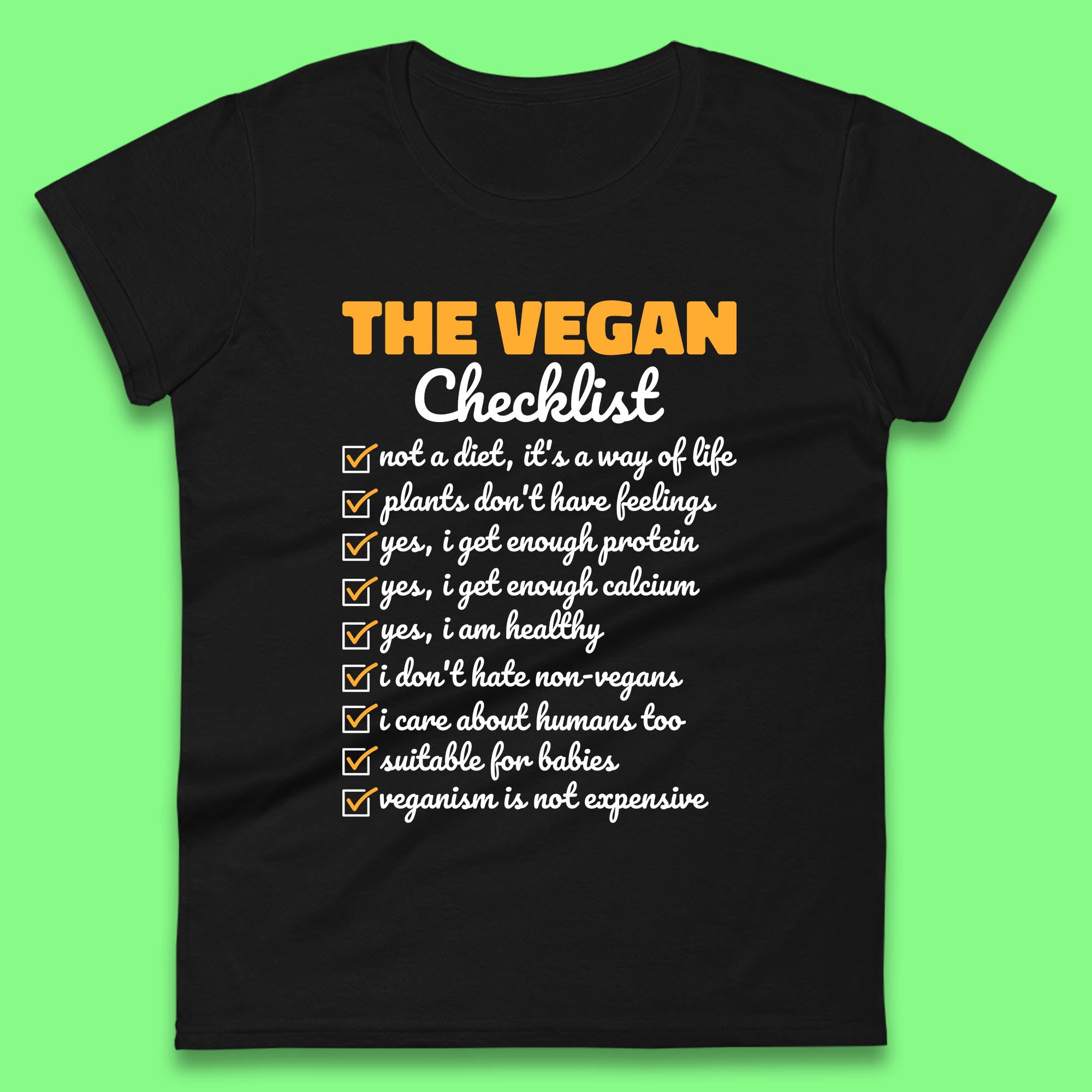 The Vegan Checklist Vegan Activism Funny Pro Vegetarian Checklist Womens Tee T Shirt Mens Tops Unisex Top S