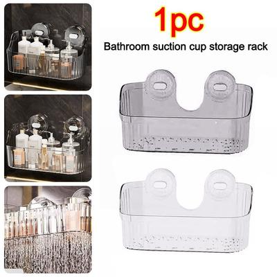 Transparent Suction Cup Shower Rack Wall Mounted Waterproof Cosmetics Storage Rack Punch-Free Shower Drain Basket