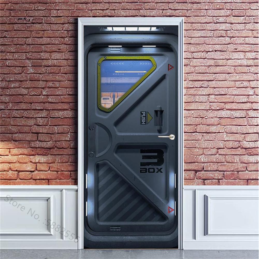 PVC Self-Adhesive Waterproof Door Sticker Modern Simulation Door Mural Wallpaper Living Room Study Home Decor Art Door Poster