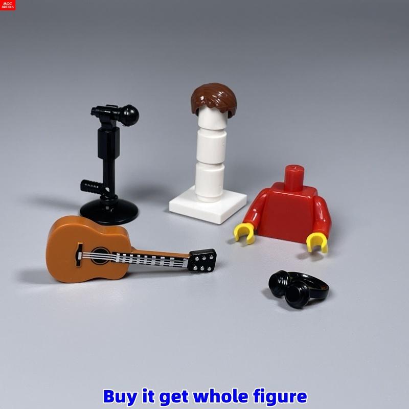 

Non-Toxic Moc Bricks Music 4Cm Figure Headgear Guitar Microphone Stand Instrument Educational Building Blocks Toys Gifts