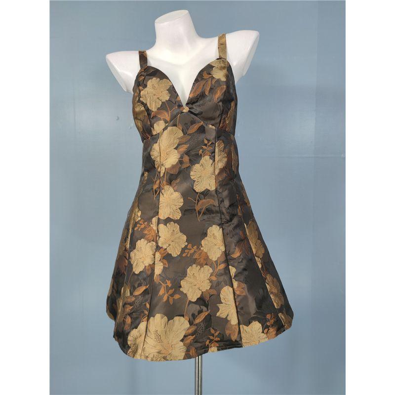 Export Single French Style Adult Lady like Woman Annual Party Party Three-Dimensional Printed Flowers Slip Dress Long Legs Short Dress Women