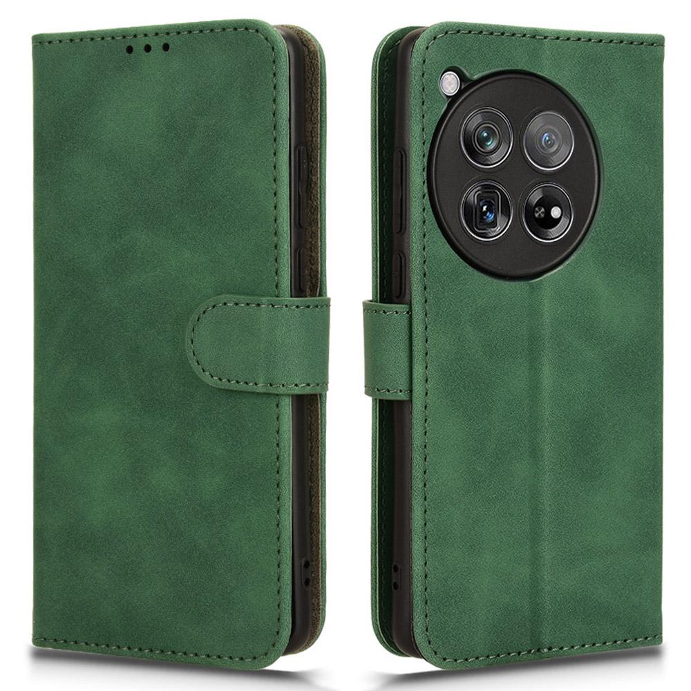 

For OnePlus 12 5G Skin-Feel Leather Flip Case Wallet Stand Phone Cover Green