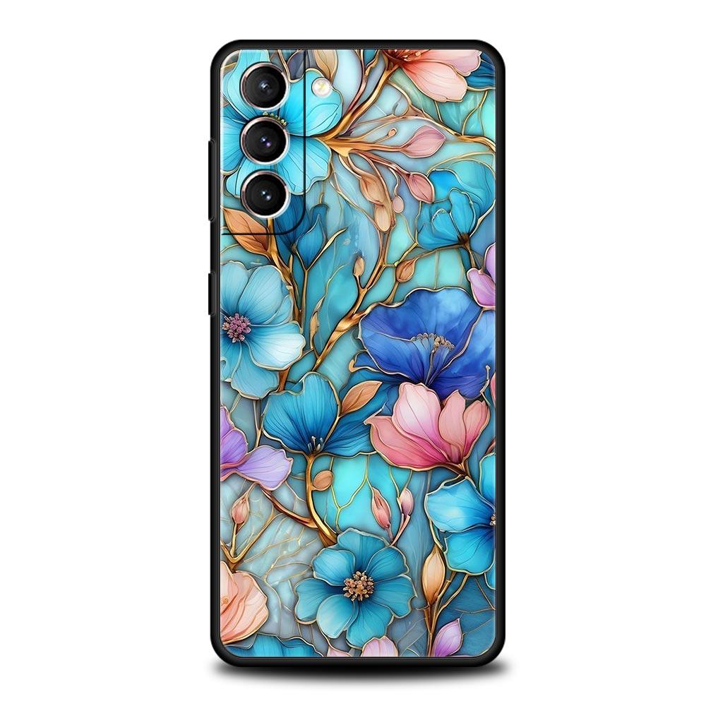 Fashion Flower Pattern Phone Case For Samsung Galaxy S26 Ultra S25 Plus S24 FE S23 S22 5G S21 S20 Cover Black Soft