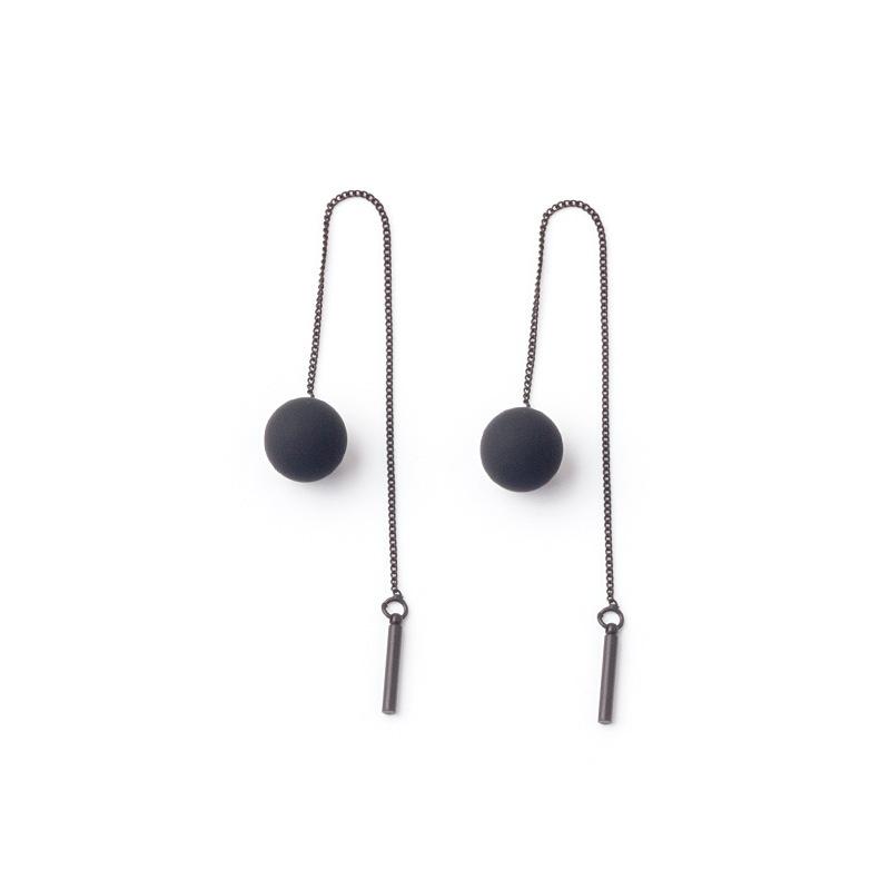 New  Long Tassels Earring Black Joker Contracted Metal Ball Drop Earrings Women Temperament Fashion Jewelry