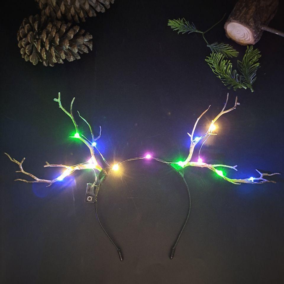 Manufacturer Direct Supply Cross-Border Christmas Halloween Reindeer Berry Antler Glowing Headwear for Party Performance