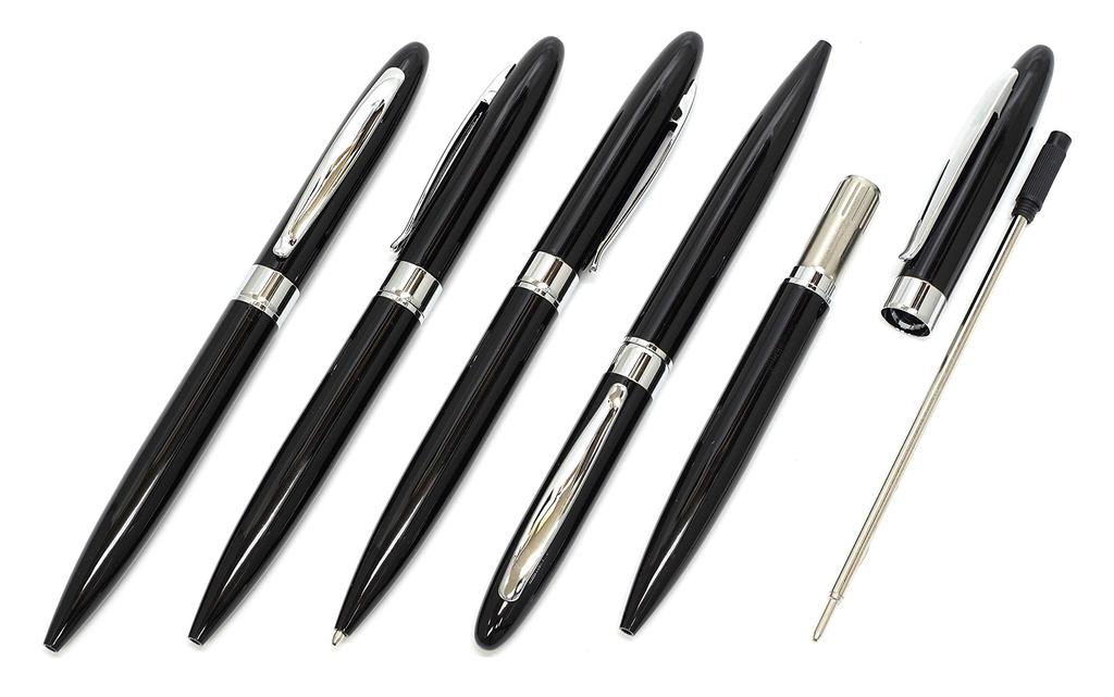 Schmales Federmäppchen aus Rindsleder, Rotbraun, Set Lasting Piece, Metall, drehbarer Kugelschreiber, Schwarz, ASCR-TK23-B