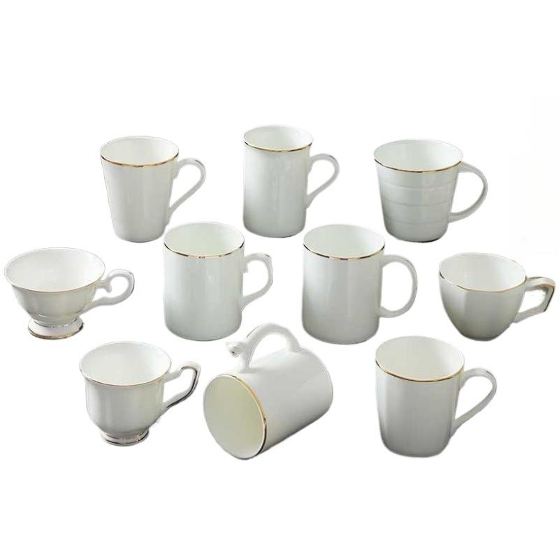 Bone China Coffee Mug with Gold Rim, 200-400ml Tea Cup with Handle White 1pc, for Espresso,Hot Cocoa,Cappuccino,Latte and Cold Drinks, Microwave Safe