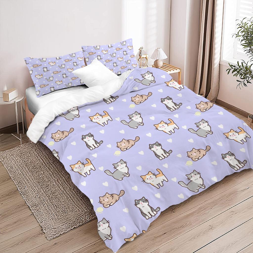 Comforter Cute Cats Pattern 3D Printed Set Cute Animal Style Home Textiles Soft Comfortable Bedding Set