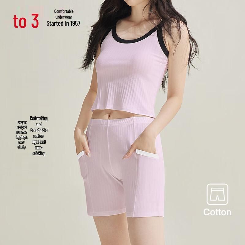 Hongdou Women s Soft Cotton Blend Vertical Stripe Shorts M