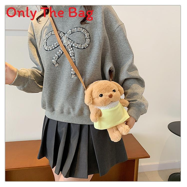 Small Cartoon Plush Dog Crossbody Bag For Women With Zipper Closure And Inner Pocket
