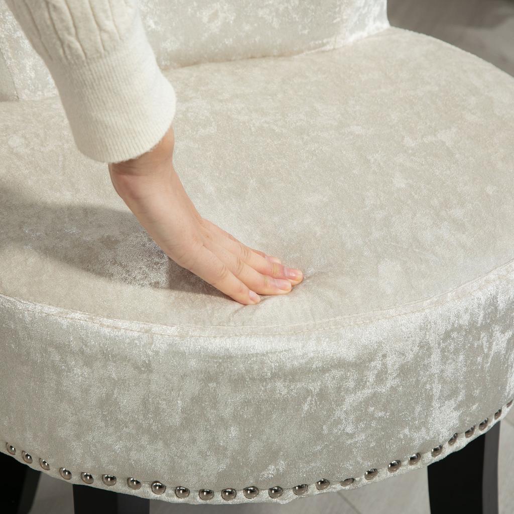 Dressing Table Stool with Rubber Wood Legs, Ice Velvet Vanity Stool for Living Room Bedroom, Beige