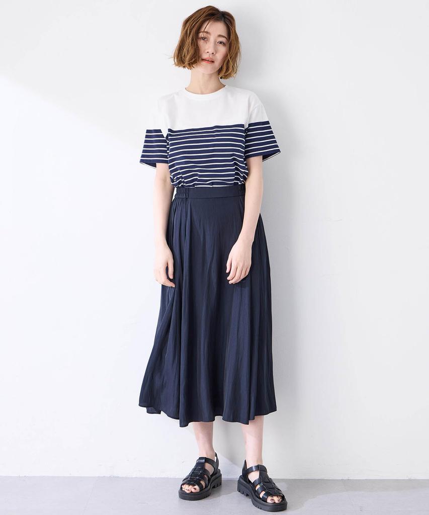 Petit Honfleur Paneled Striped Navy Women's T-Shirt, 521105,