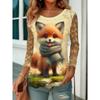 Autumn and Winter Women's Animal 3D Printed Crew Neck Long Sleeve T-Shirt