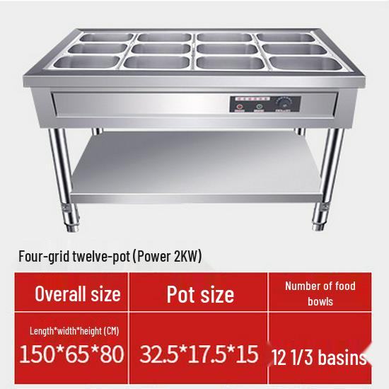 Commercial Electric Food Warmer: Stainless Steel Soup Pot and Serving Counter