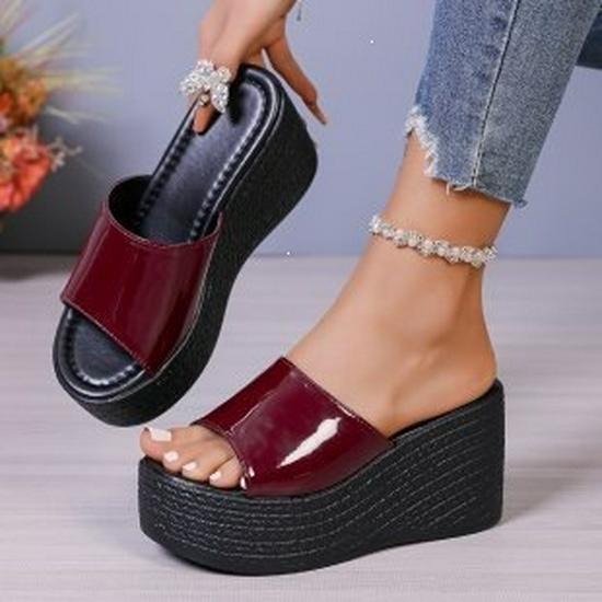 Plus Size Women s Wedge Platform High Heel Slippers with Single Strap 38 кларет