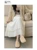 Women's 2026 High Waist White Lace Patchwork A-Line Fluffy Skirt - Spring/Autumn Collection