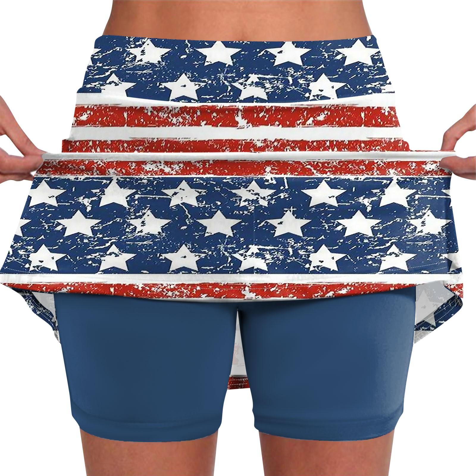 

Женские эластичные брюки для йоги, спортивные шорты с принтом в честь Дня независимости, легкая юбка с высокой талией XL синий