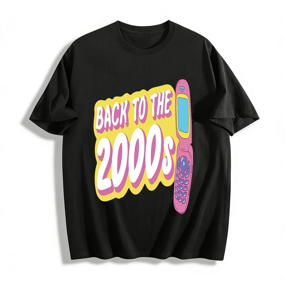 

Y2K Nostalgia Back to the 2000s Flip Phone Print Casual T-Shirt Unisex Retro Millennium Culture Top Pure cotton T-shirt XXS
