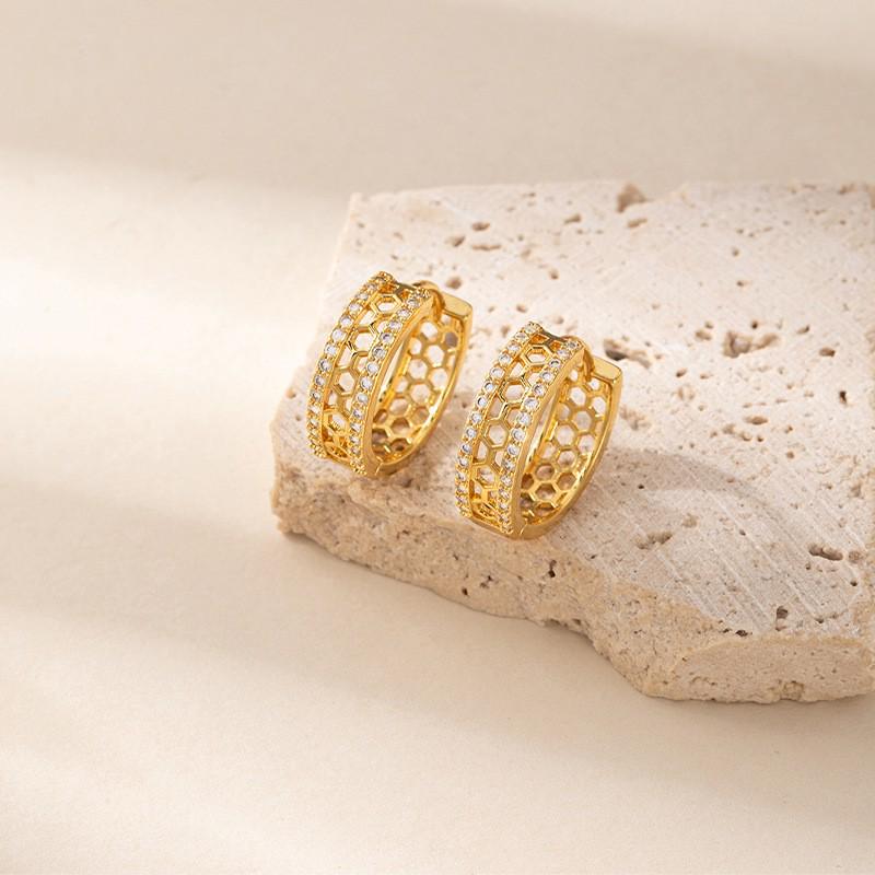 Resort-Style Retro Zircon Double Row Hollow Ear Cuff Earrings - Chinese Fashion Exquisite Design