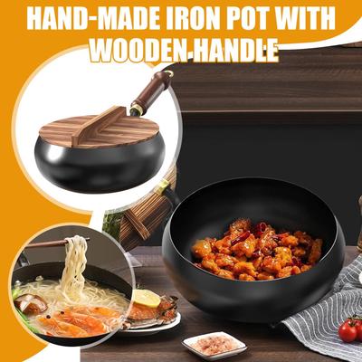 Iron Pots for Cooking Non Stick Wok Pan with Anti-Scalding Handle Handmade Iron Cookware Multi-function Frying Pan Stock Pot