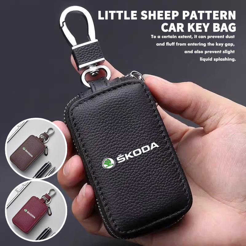 Car Key Protector Bag Key Holder Mini Auto Key Case Wallet Zipper Bag Keychain For Skoda Kamiq Karoq Octavia 2 3 Rapid Scala xknp33