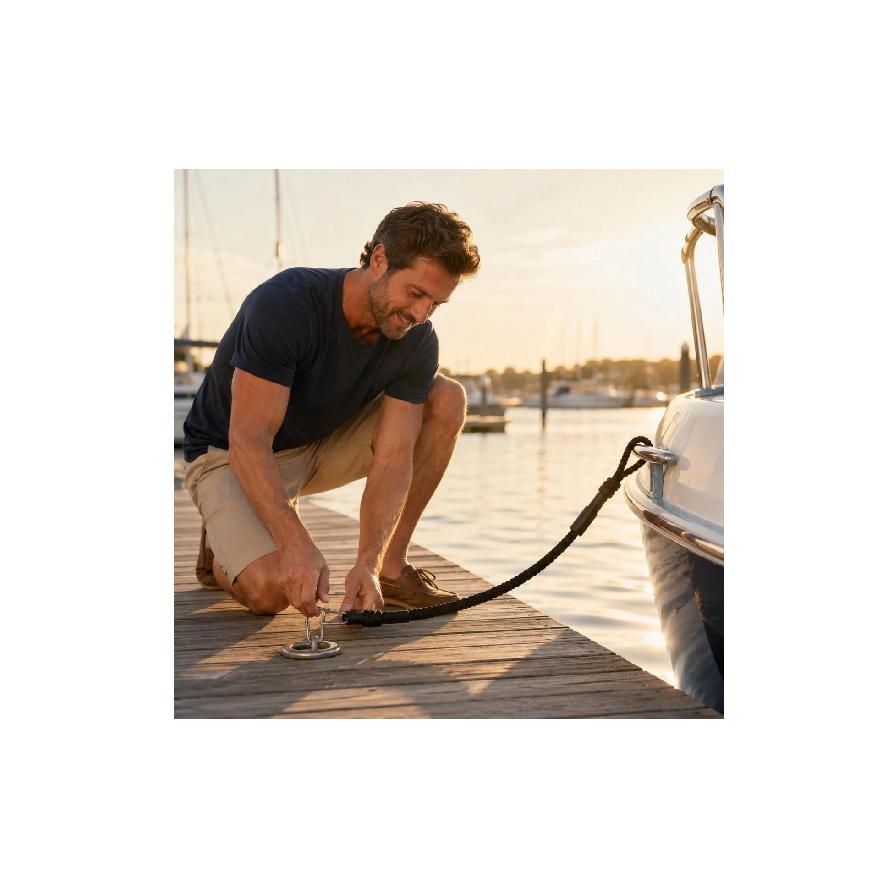 Bungee Dock Line Reinforced Sleeves Bungee Mooring Rope Stretch Dock Line Coiled Hook and Loop Rope Stretchy