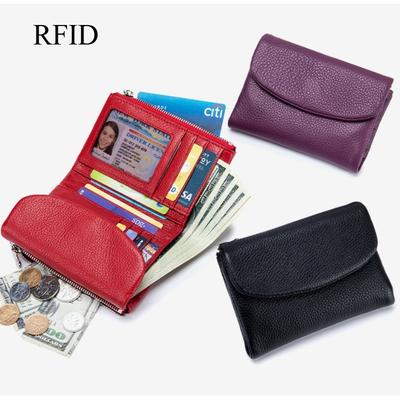Damen RFID Diebstahlschutz Bürste Kurzes Portemonnaie Dreifarbig Echtes Leder Geldbörse Kartenhalter Clutch Hohe Qualität Große Kapazität Münzfach Bargeldbeutel