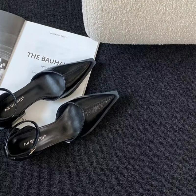 Fashion Summer 2025 New Women Black Fashion Sandals Woman Heels Pumps Sexy Pointed Toe Sandalias Female Low Heels Shoes
