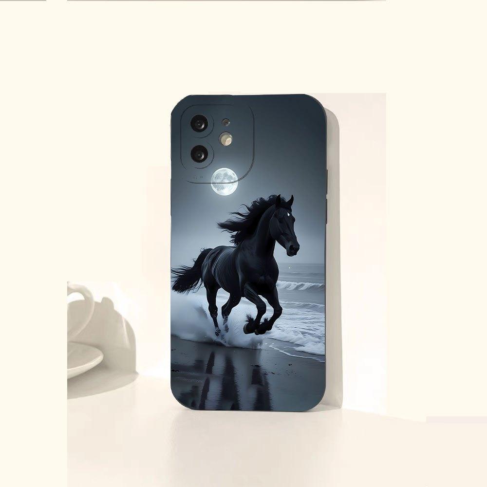 Moonlight Beach Running Horse Pattern Phone Case Suitable for iPhone 17 16 15 14 13 12 11 Pro/Max/Plus Anti Drop and Anti Shock