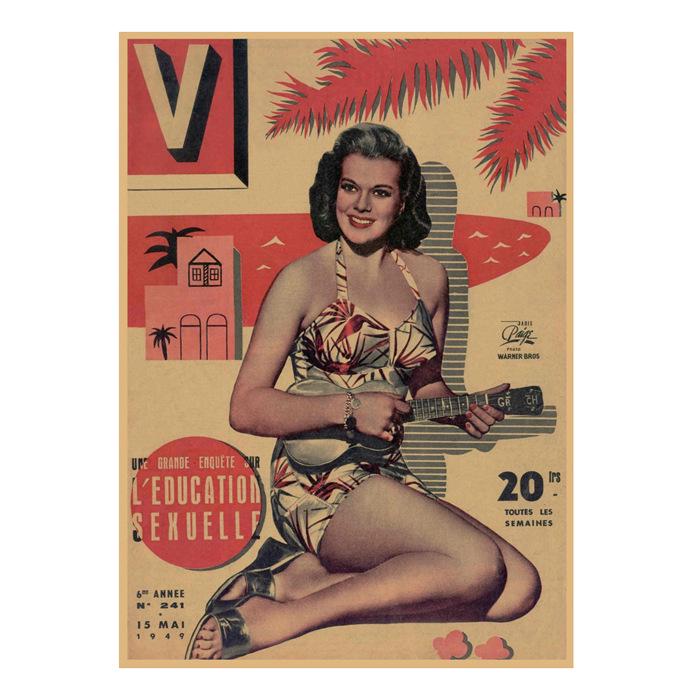 Vintage Sexy Beauty Star Illustration Wall Poster for Bar or Cafe