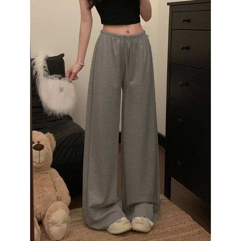 Kumikumi Idle Style Drawstring Casual Pants Straight-Leg Pants Women's Autumn Simplicity Loose White Wide Leg Pants Mop Pants