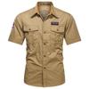 Men's Short-sleeved Shirt Summer New Pure Cotton Medium Loose Casual Solid Color Stand Collar Multi-pocket Work Jacket for Men