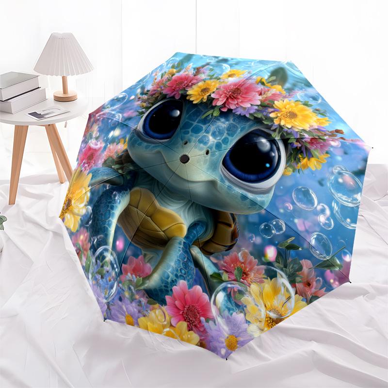 

Wreath Sea Turtle pattern, automatic folding umbrella, portable and foldable design, 8 ribs, a Christmas or birthday gift.