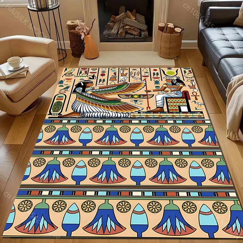Ancient Egyptian Murals Print Carpet for Living Room Bedroom Sofa Doormat Decor Sofa Area Rug Non-slip Floor Mat for Gifts