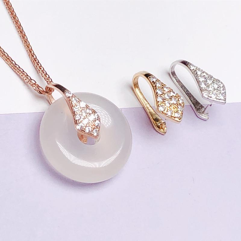 S925 Sterling Silver Jadeite & Amber Safety Clip Pendant