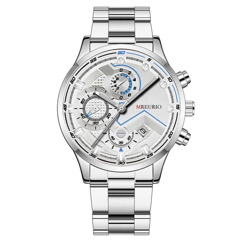 Men's Six-Hand Stainless Steel Fashion Calendar Watch with Metal Strap