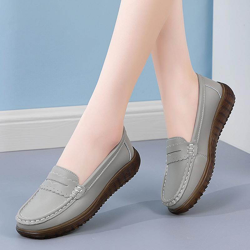 Cow tendon sole soft-soled shoes single shoes medium leather shoes summer hollow hole shoes
