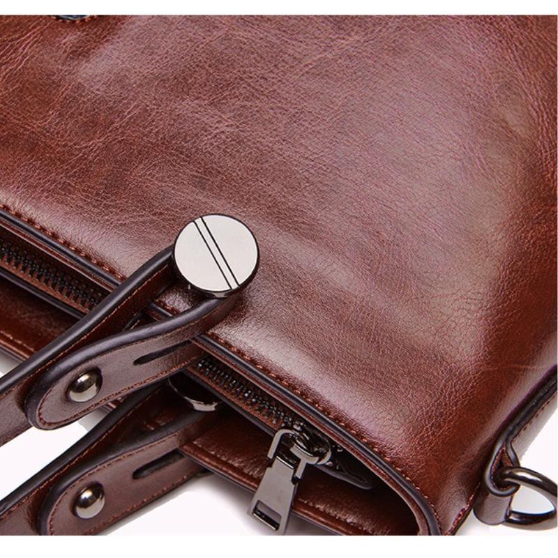 Women Shoulder Cross Body Handbag Top Handle Bag Genuine Leather Casual Designer Lady Female Oil Wax Cowhide Messenger Tote Bag