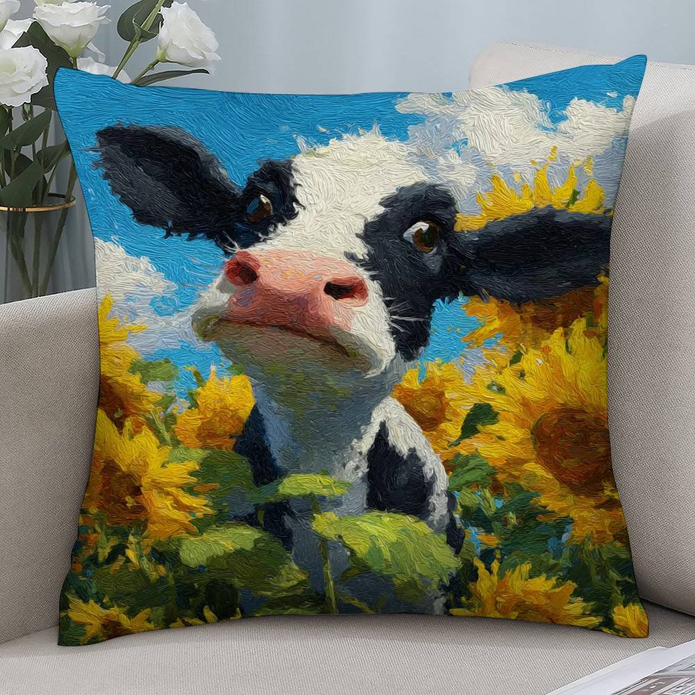 Funny Animals Cow Giraffe Pillow Case Short Plush Double-sided Print Square Throw Pillow Covers Sofa Home Cushion Decor