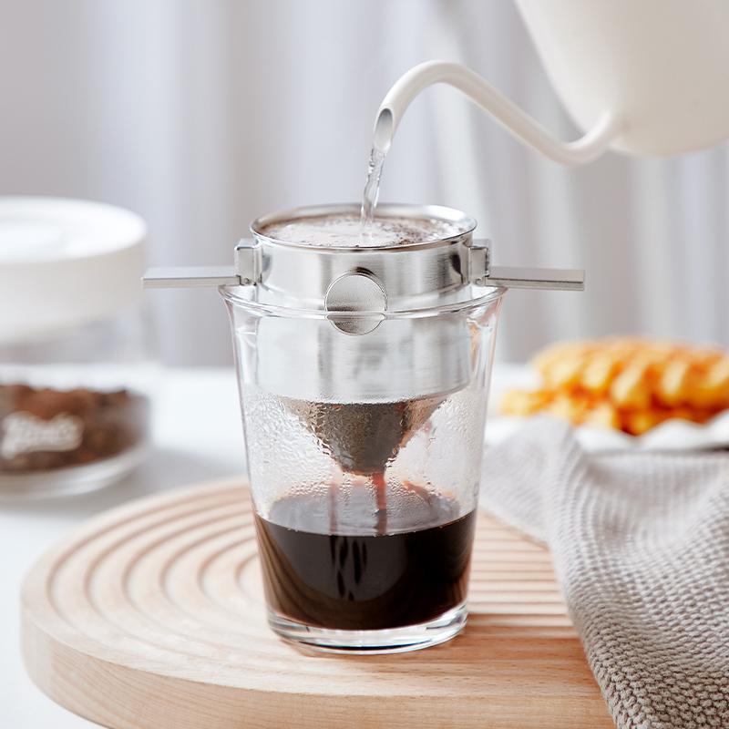 Coffee Filter Cup Pour-over Coffee Maker 304 Stainless Steel Filter Free Paper Leak Portable Bucket Appliance Foldable 350ml