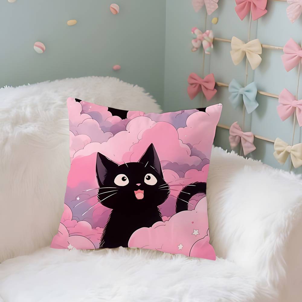 Cute Black Cat Case Plush Fabric Soft Pillowcase Double Sided Print Cushion Cover Household Gifts