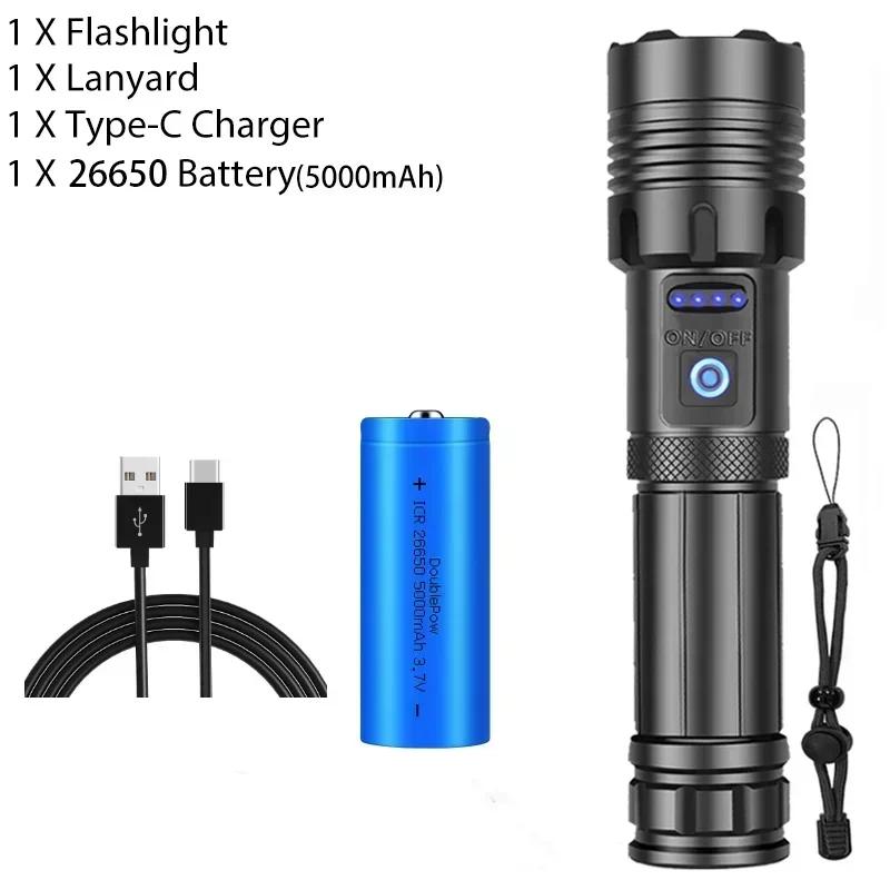 High Brightness XHP70 Powerful Led Flashlight Power Bank Torch Light USB Rechargeable Camping Tactical Flashlight with COB Lamp