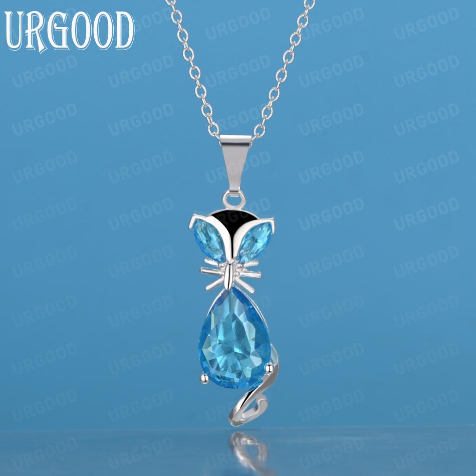 925 Sterling Silver Blue AAA Zircon Fashion Necklace Wedding Jewelry
