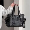 Stylish Patent Leather Tote Bag Multi-pocket Work Shoulder Bag Silver Hardware Buckle Crossbody Bag Student Large Capacity Bag