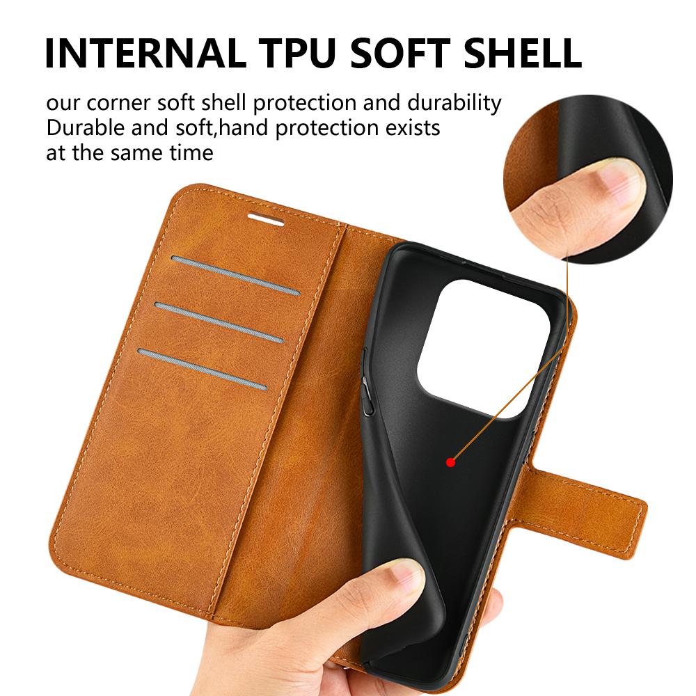 For Xiaomi Redmi Note 14 5G Stand Case Anti-Scratch Calf Texture Leather Phone Cover