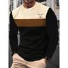 Autumn Fashion Men's Eagle Print Long Sleeve T-shirt Striped Casual Sports Sweatshirt Loose Top Men's Commuter Long Sleeve