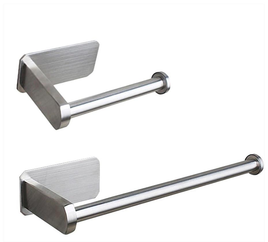 Stainless Steel Wall Toilet Paper Roll Holder Black Silver Self Adhesive Toilet Paper Holder for Bathroom Stick Wall Towel Rack MYY
